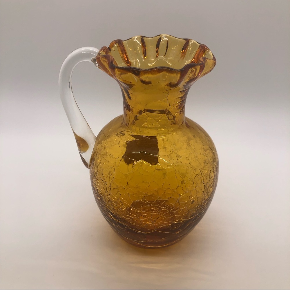 Vintage Hand Blown Mini Glass Pitcher Crackle Finish size